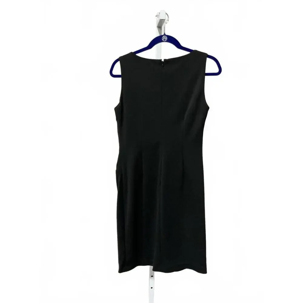 Ivanka Trump Black Sleeveless Classic Sheath Dress with Side Pleats and Zipper - Picture 5 of 6